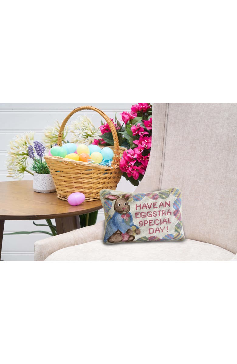C&F Home "Have An Eggstra Special Day" Easter Bunny Vintage Needlepoint Mini Accent Pillow 6.5" x 9", Alternate, color, Pink