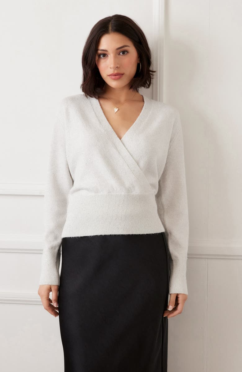 Karen Kane Sequin Wrap Sweater, Alternate, color, Cream