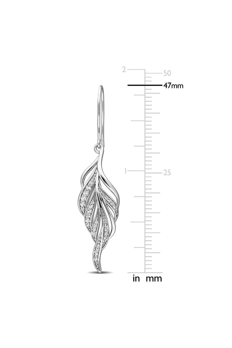 Created White Sapphire Sterling Silver Feather Drop Earrings, Alternate, color, SILVER