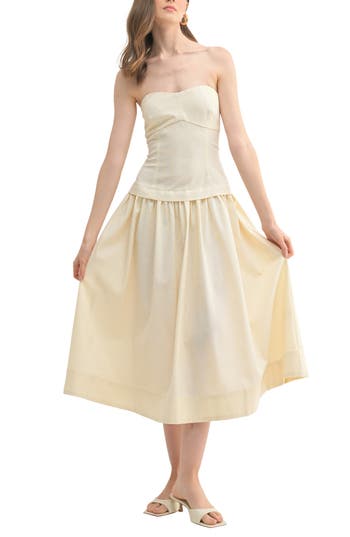 Lush Strapless Midi Dress In Butter Cream