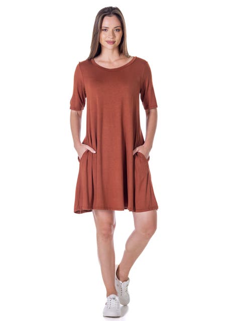 Scoop Neck Elbow Sleeve Knee Legth Dress