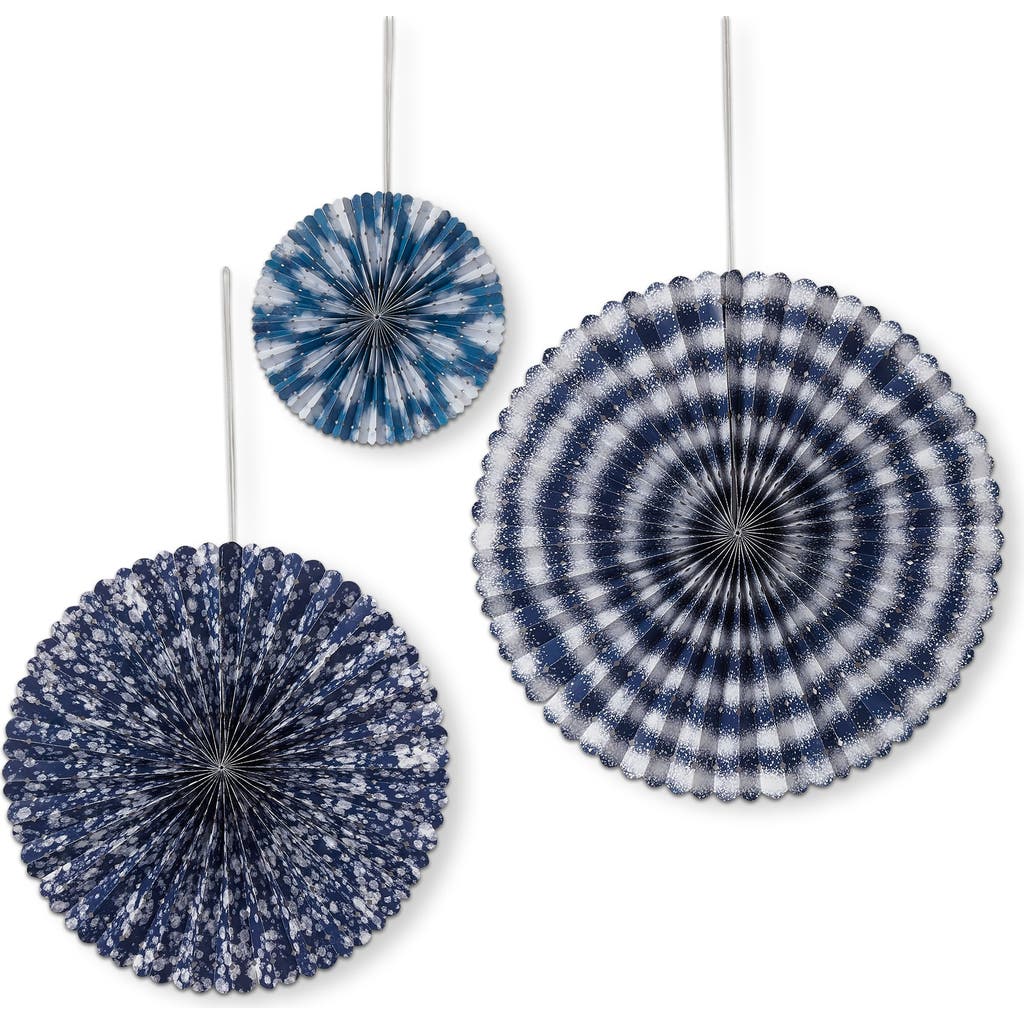 Tag Set Of 3 Festive Blue Paper Fans For Summer Decor In Blue
