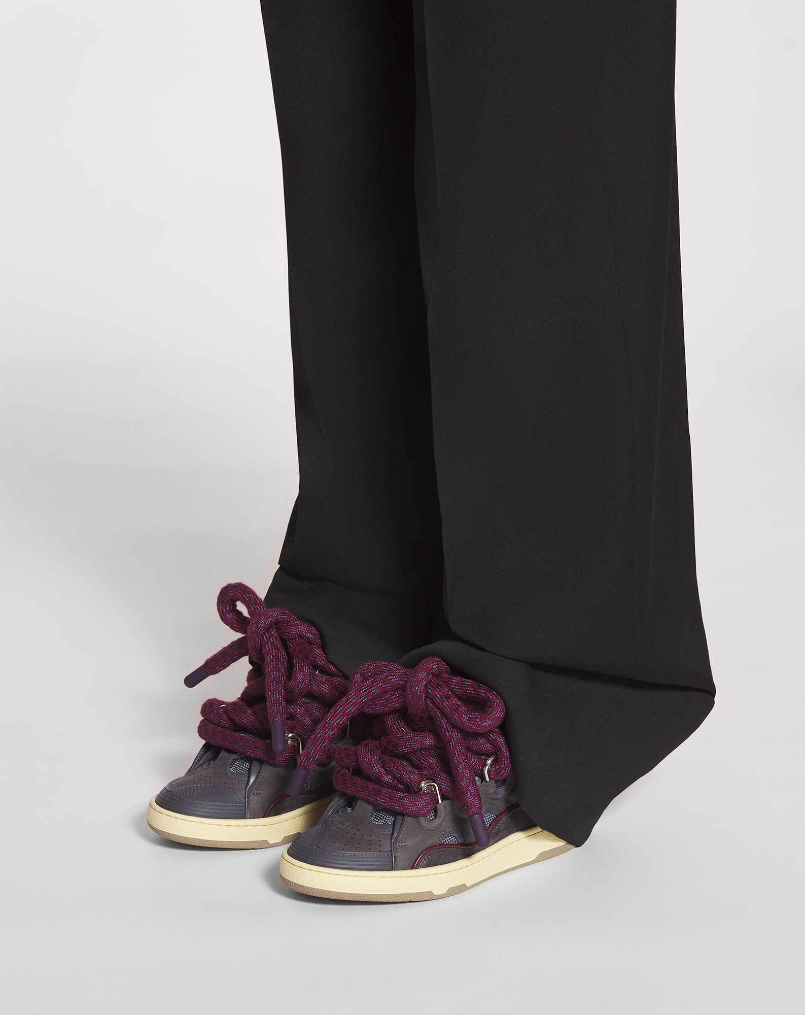 Lanvin CURB SNEAKERS IN LEATHER WITH SNAKE LACES, Alternate, color, Shark Grey