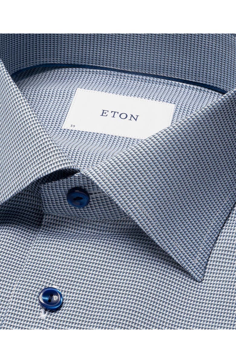 Eton Slim Fit Textured Blue Dress Shirt, Alternate, color, 