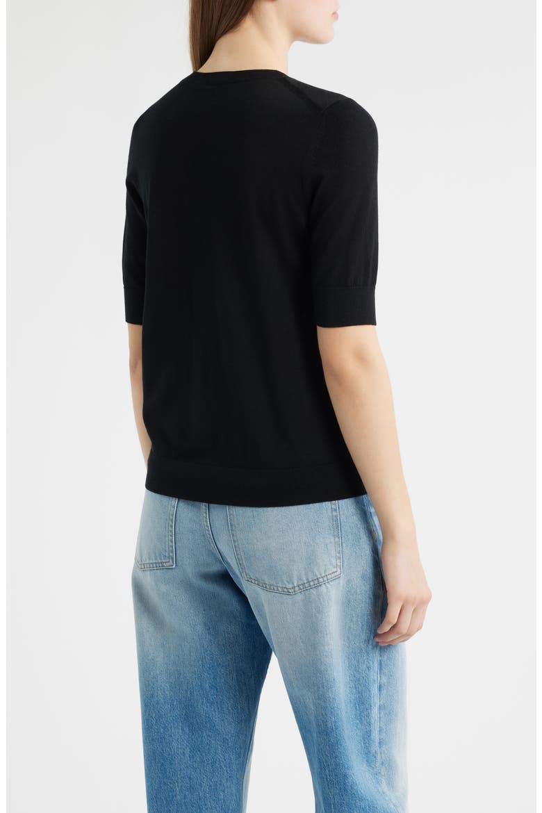 Farbella Short Sleeve Virgin Wool Sweater, Alternate, color, BLK