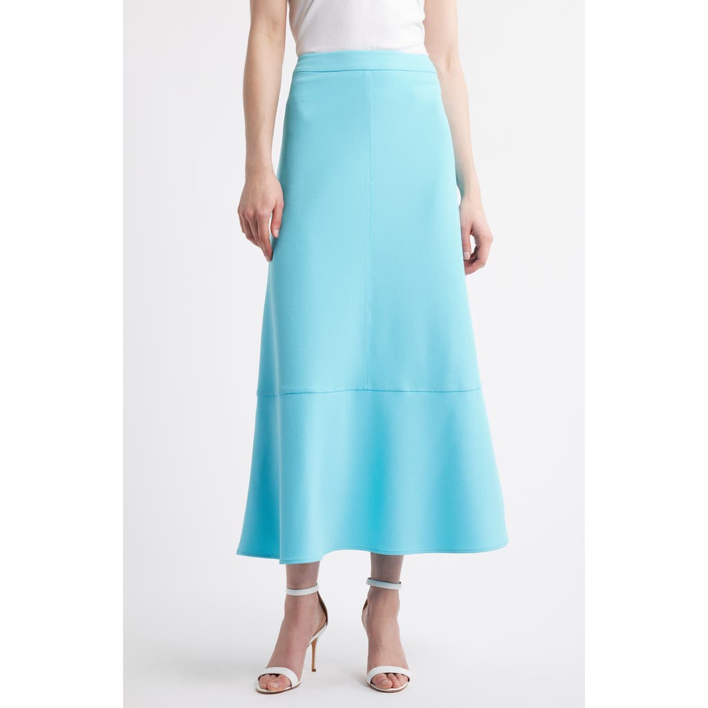 Ming Wang Heritage Fit Flare Deco Crêpe De Chine Maxi Skirt In Calypso Blue