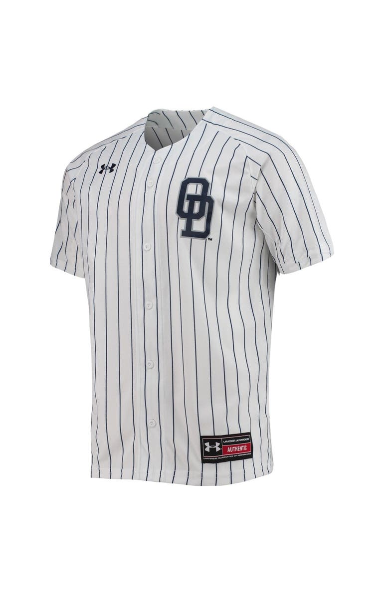 Under Armour Men's Under Armour White Old Dominion Monarchs Pinstripe Replica Baseball Jersey, Alternate, color, White