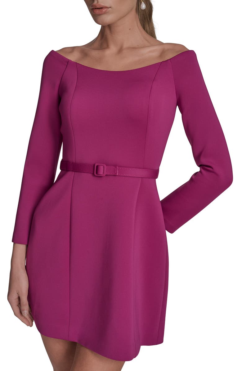 BCBG Off the Shoulder Long Sleeve Minidress, Alternate, color, Hot Pink