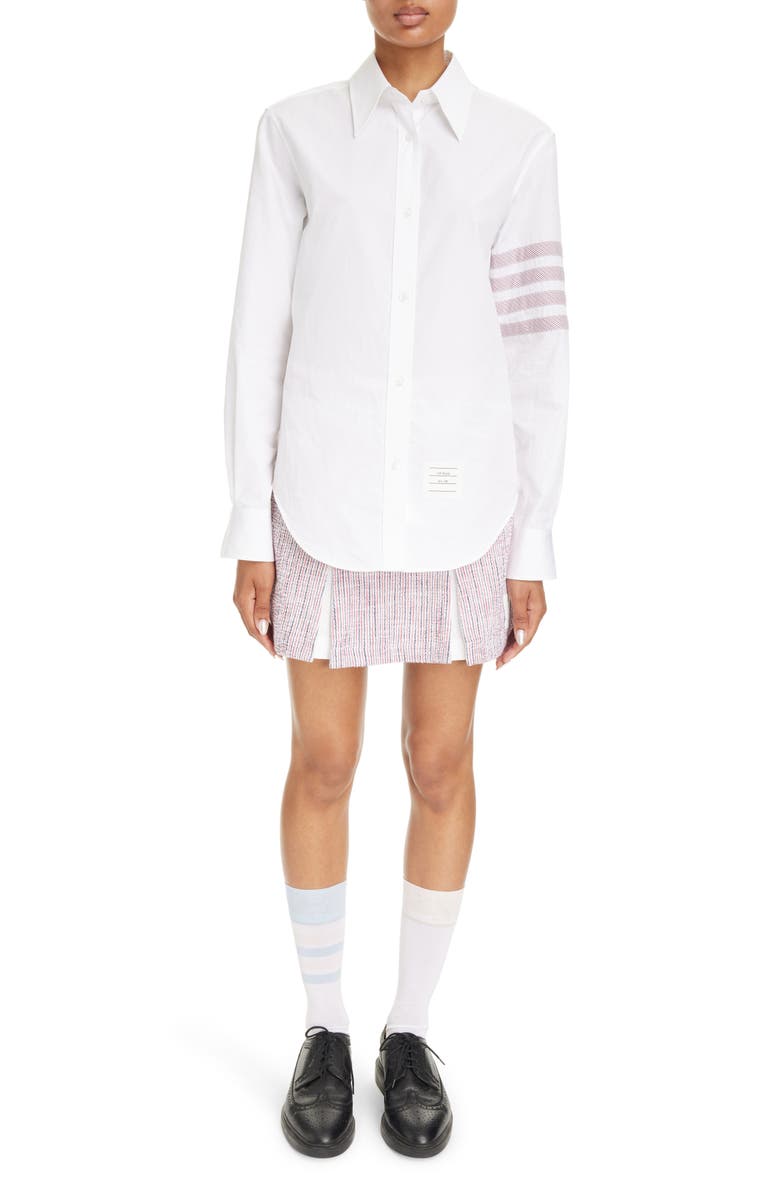 Thom Browne 4-Bar Cotton Poplin Button-Up Shirt, Alternate, color, 