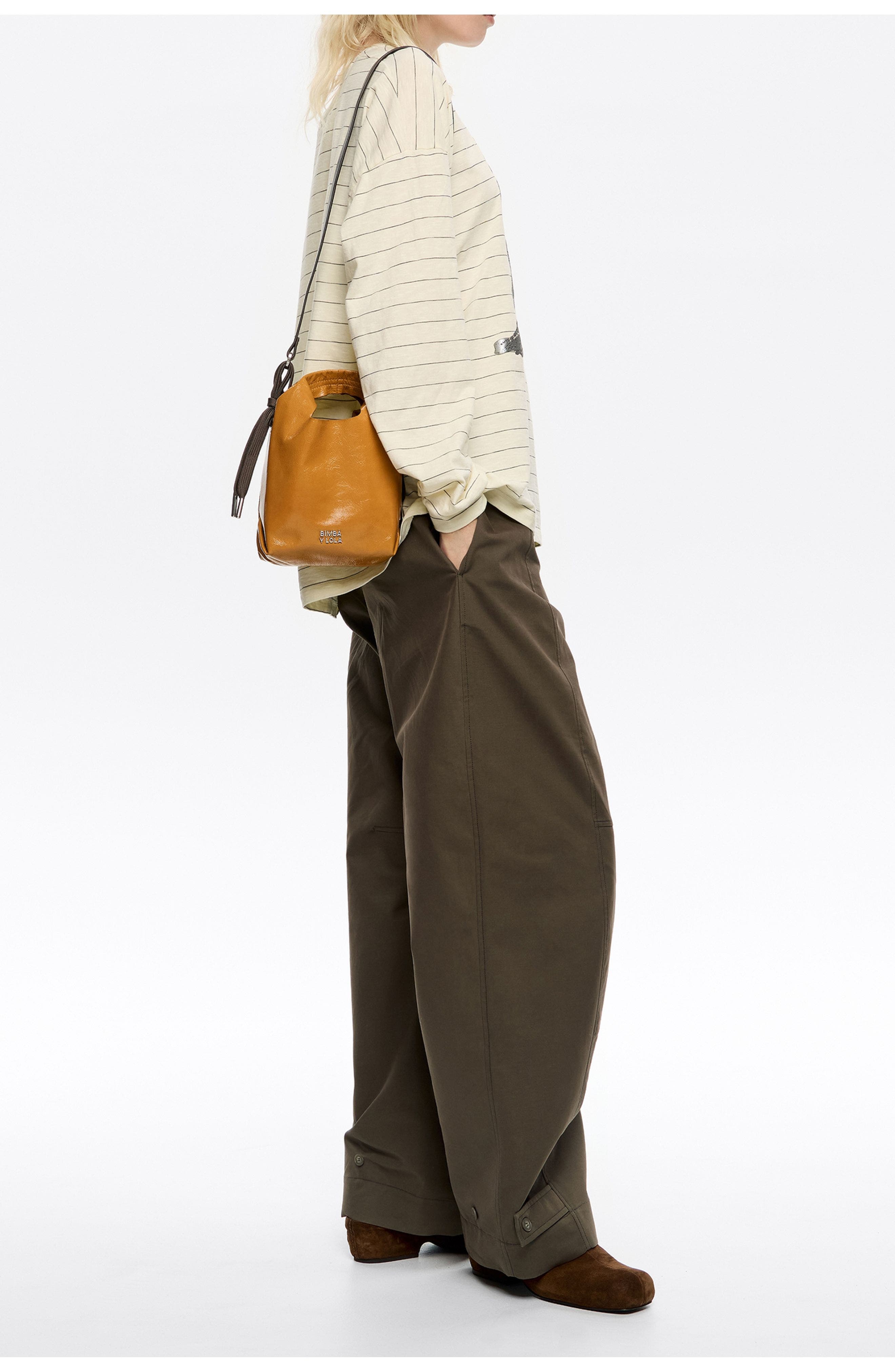 Bimba y Lola Leather Mini Paper Bag, Alternate, color, Caramel