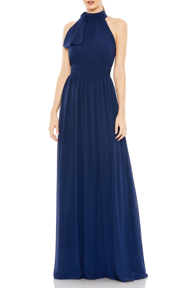 A Line Chiffon Halter Neck Evening Gown, Main, color, MIDNIGHT
