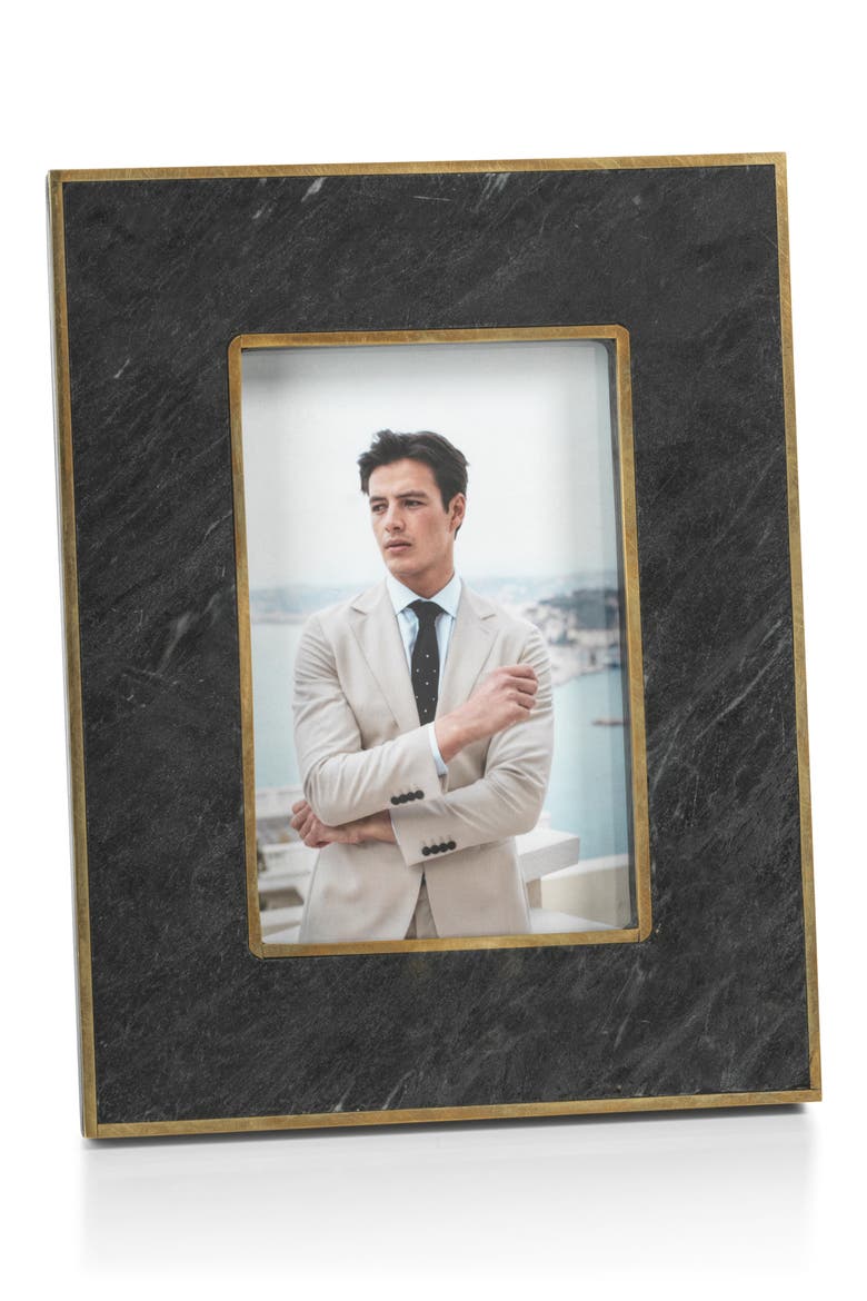 Rennes Granite Photo Frame, Main, color, BLACK GRANITE / ANTIQUE BRASS