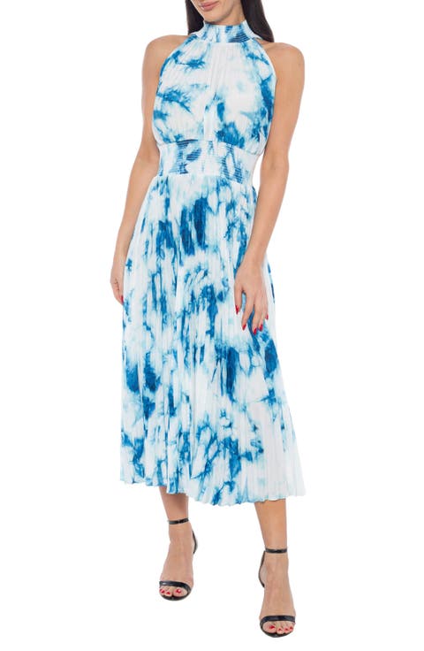 Tie Dye Pleated Midi Dress