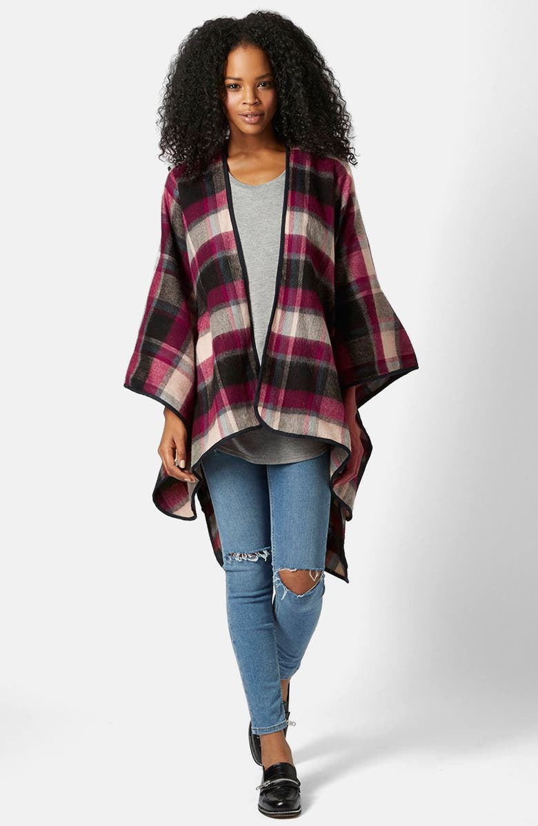 Topshop Check Print Cape, Alternate, color,