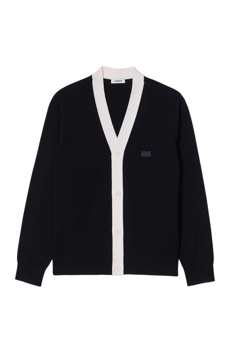 SANDRO Cardigan with patches, Alternate, color, Navy Blue