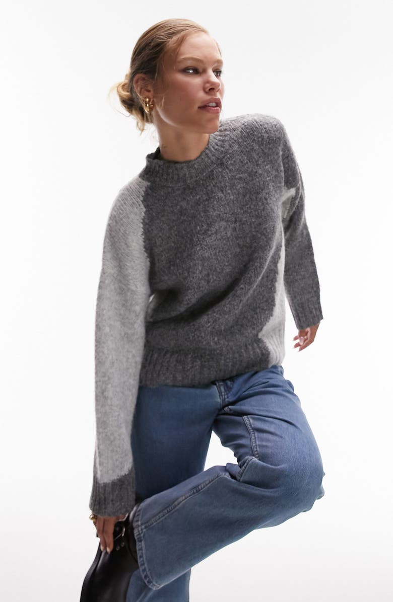 Topshop Fluffy Colorblock Sweater, Main, color, 