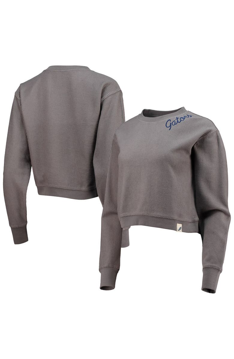 LEAGUE COLLEGIATE WEAR Women's League Collegiate Wear Charcoal Florida Gators Corded Timber Cropped Pullover Sweatshirt, Main, color,