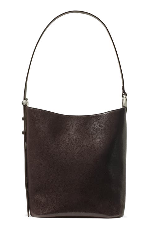 halo glazed leather bucket bag
