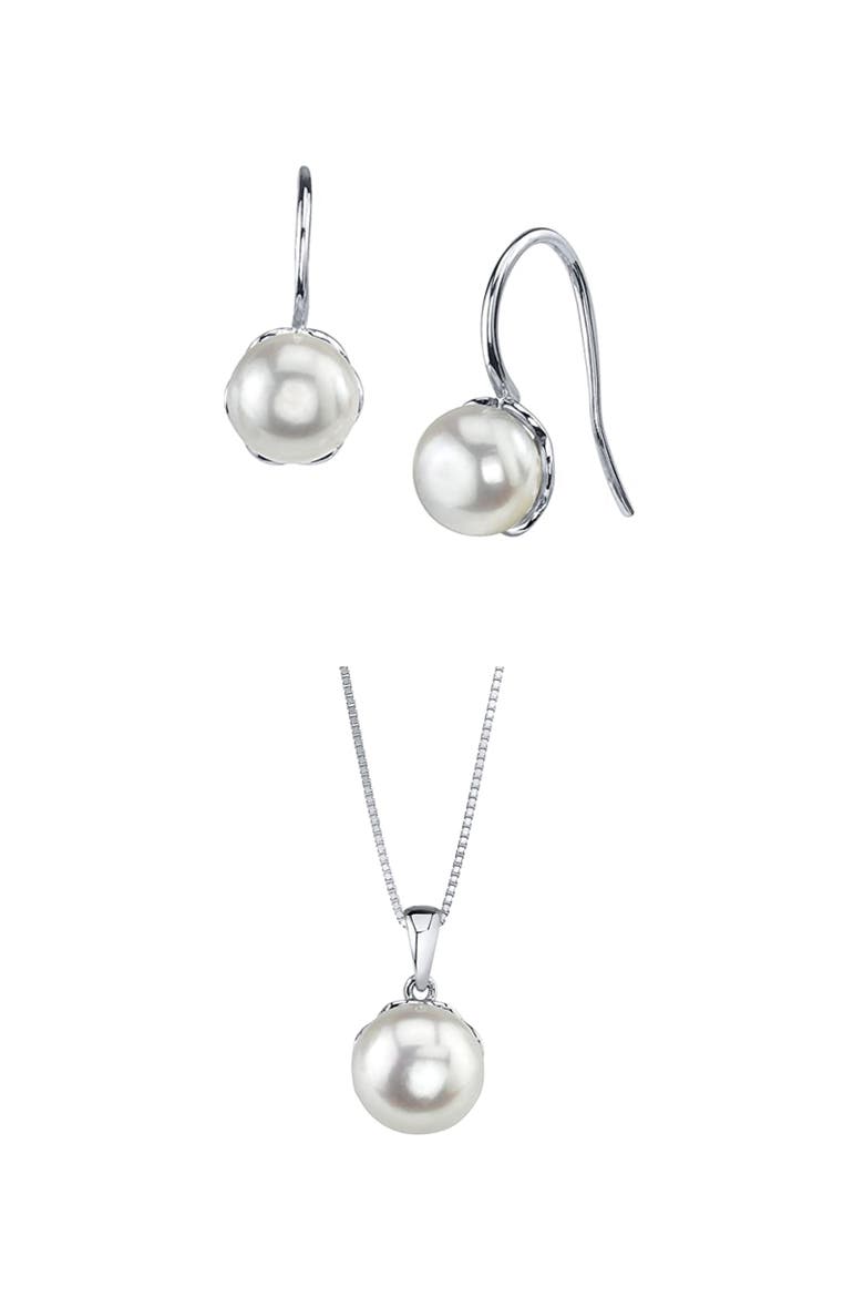 White Freshwater Pearl Linda Pendant & Earring Set, Main, color, White Pearls