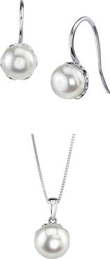The Pearl Source White Freshwater Pearl Linda Pendant & Earring Set