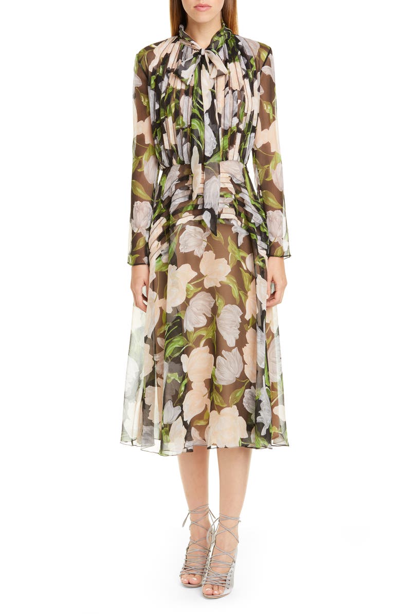 Jason Wu Collection Floral Silk Long Sleeve Midi Dress, Main, color, 