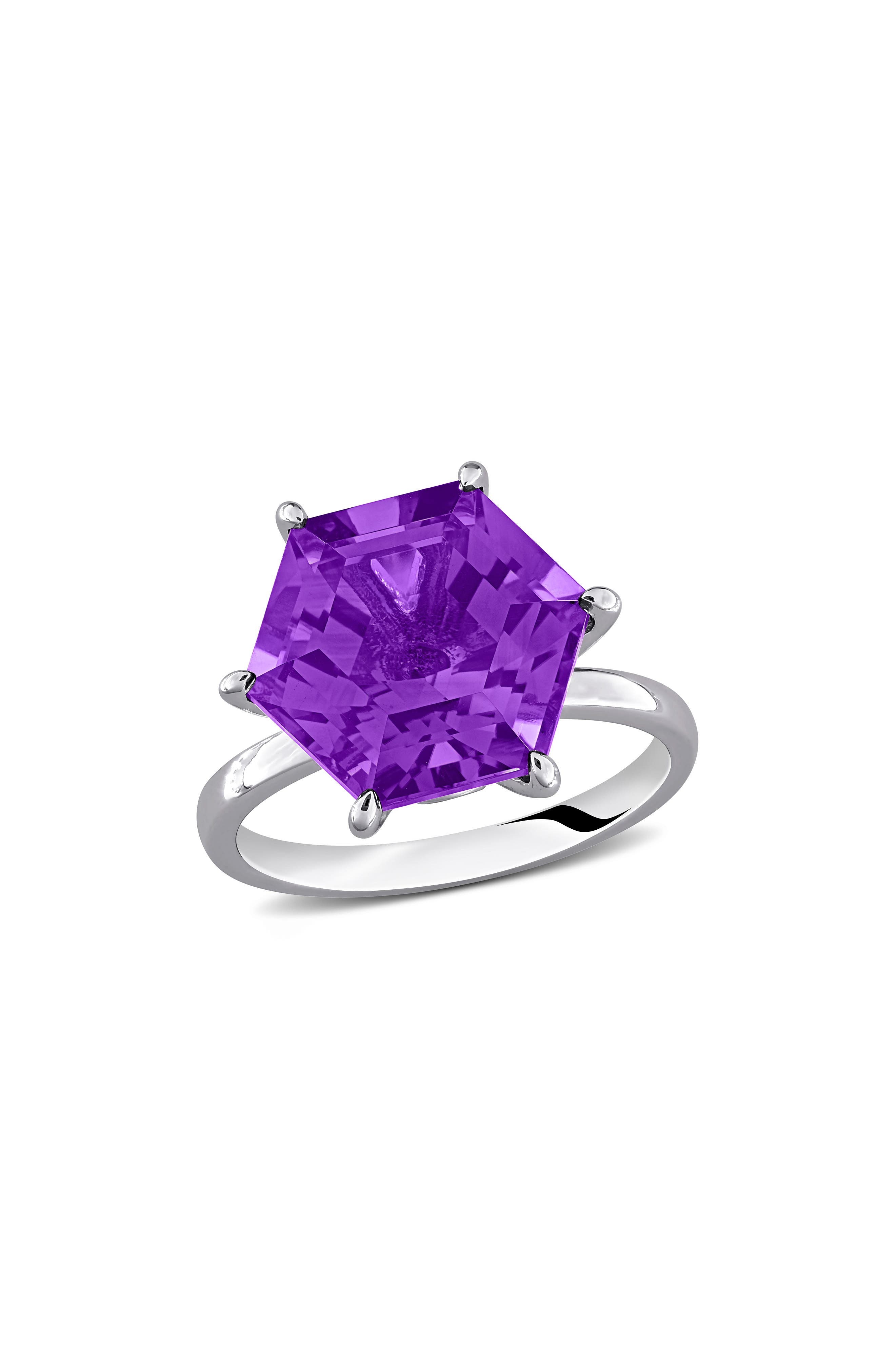 Amethyst Hexagon Solitaire Ring