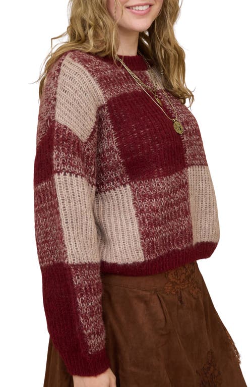 Blu Pepper Colorblock Check Sweater In Burgundy