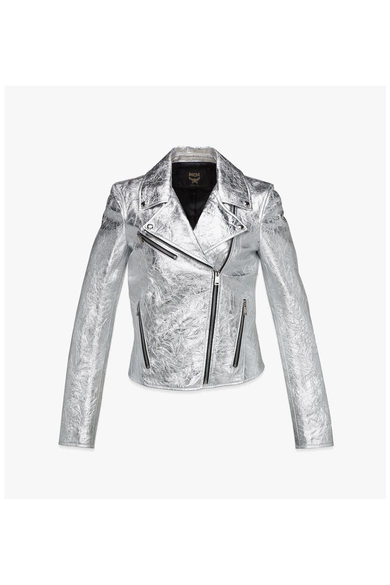 Rider Jacket in Metallic Lambskin, Main, color, Silver