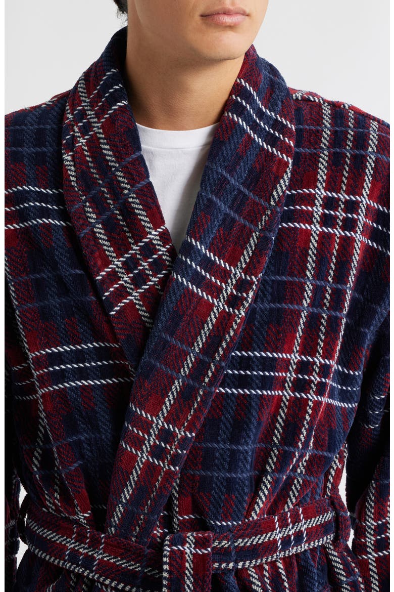 Four Star Shawl Collar Cotton Velour Robe, Alternate, color, NAVY/ RED