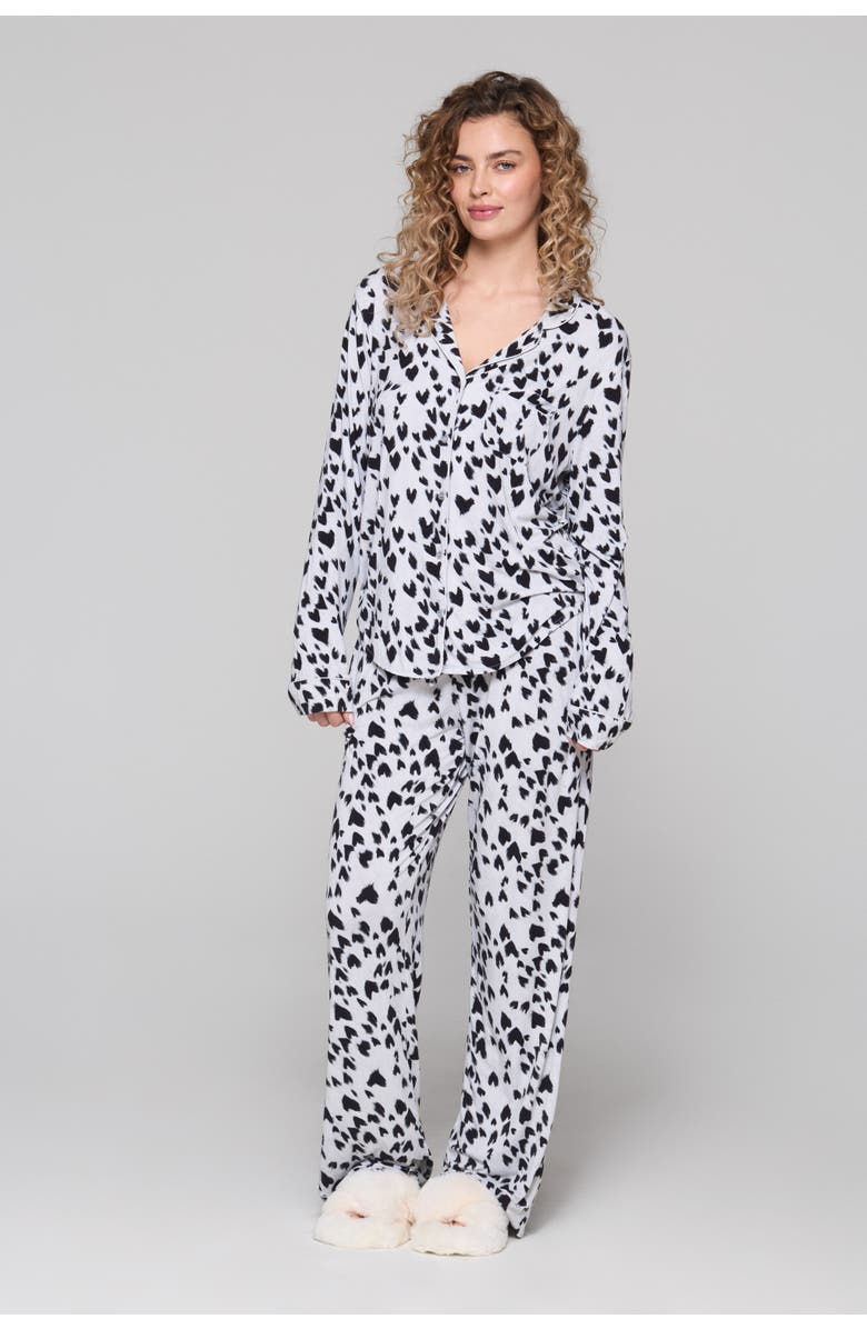 Crickle Daisy Puppy Love Long Pajama Set, Main, color, Grey, Black