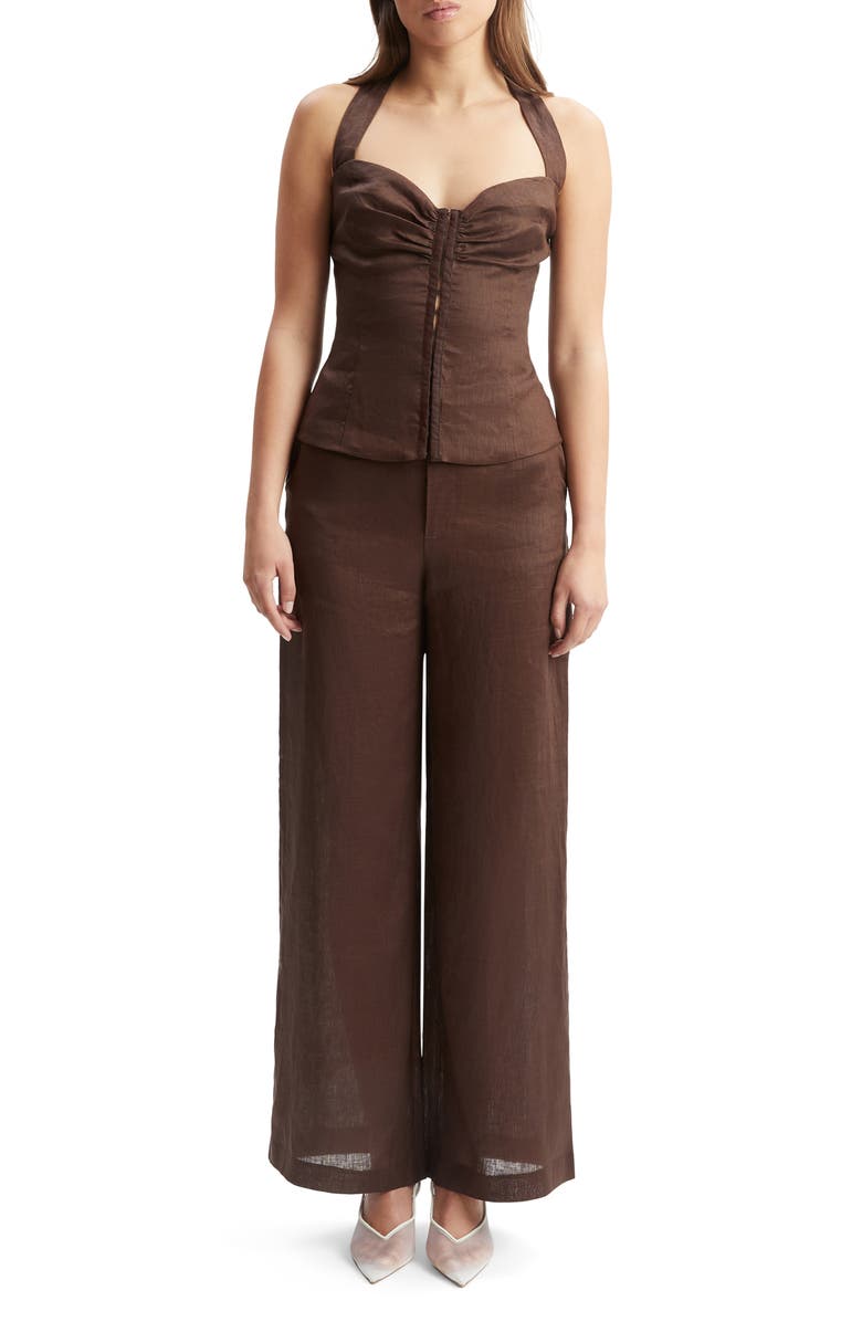 Bardot Enya High Waist Wide Leg Linen Pant, Alternate, color, Chocolate