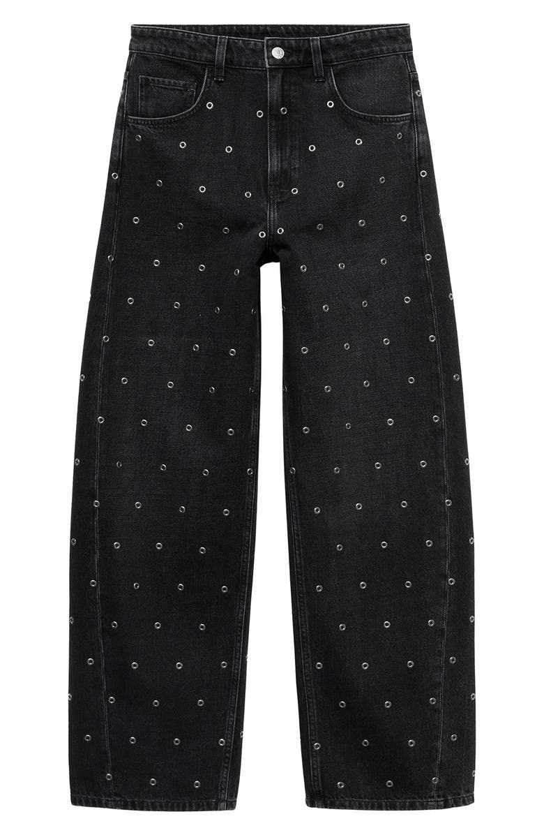 MANGO Grommet Barrel Jeans, Alternate, color, Black Denim