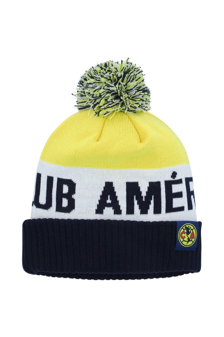 Men's Nike Navy/Yellow Club America Classic Stripe Cuffed Knit Hat with Pom, Main, color, Navy