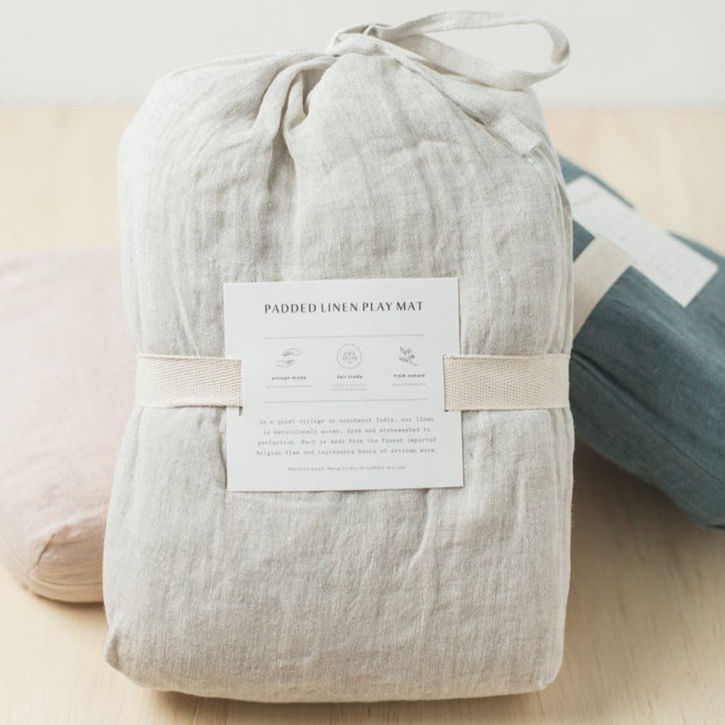 Creative Women Stone Washed Linen Quilted Playmat In Natural