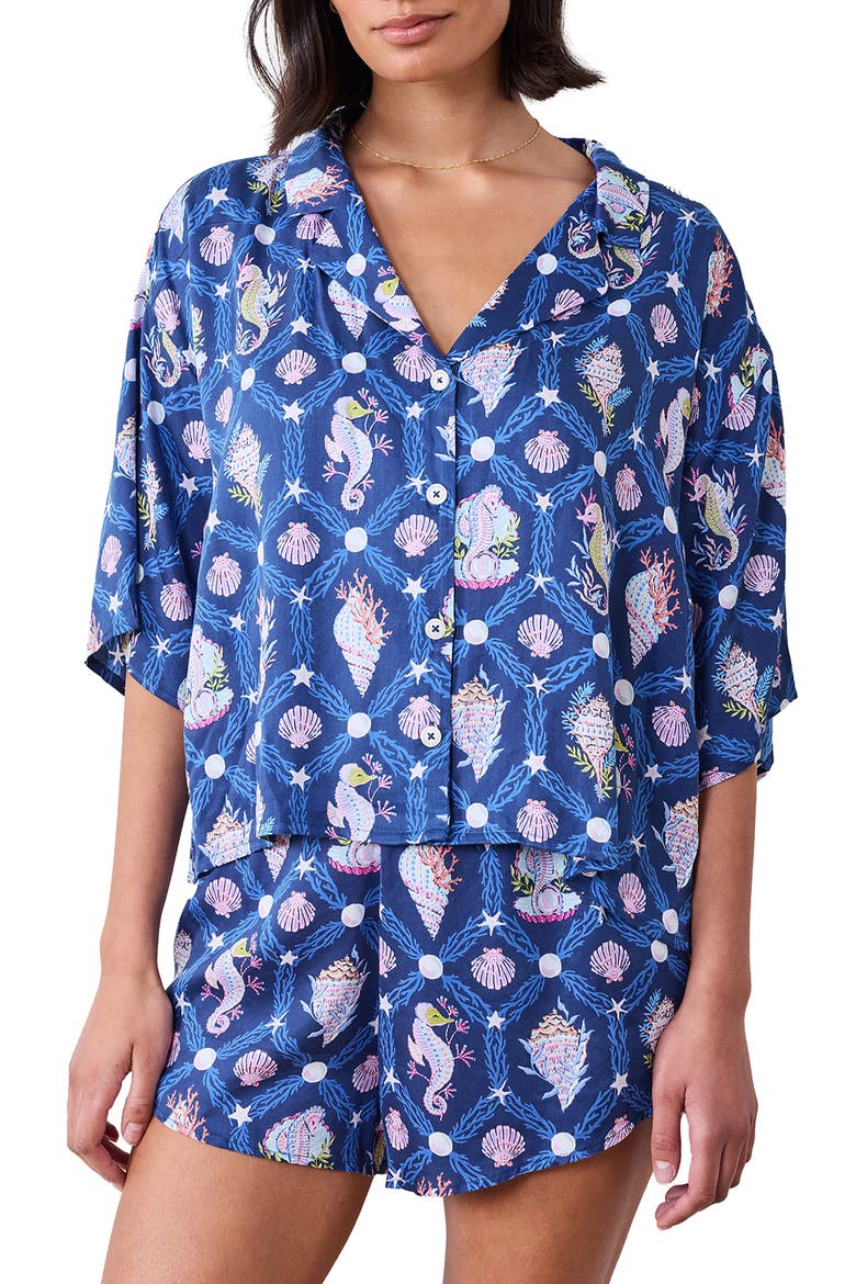 Sweet Dreams Satin Short Pajamas, Alternate, color, NAVY