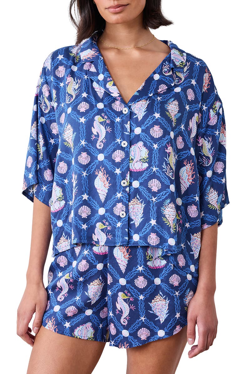 Printfresh Sweet Dreams Satin Short Pajamas, Alternate, color, Navy