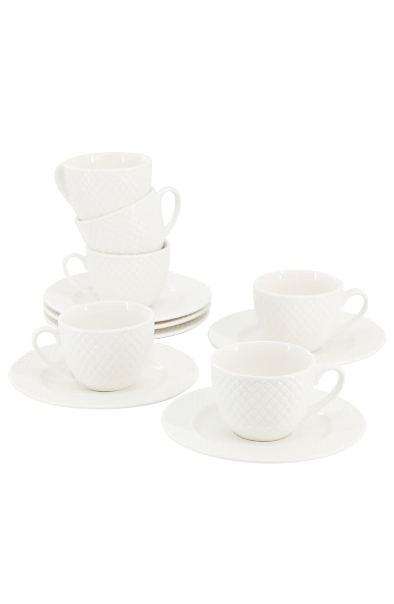Elama Sol 12 Piece 3 Ounce Porcelain Espresso Cup with Saucer Set, Main, color, White