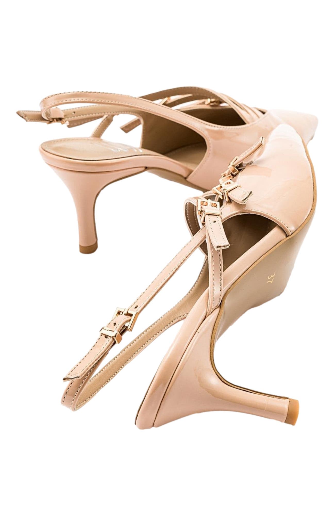 Magra Pointed-Toe Slingback Stiletto, Alternate, color, Beige Patent Faux Leather