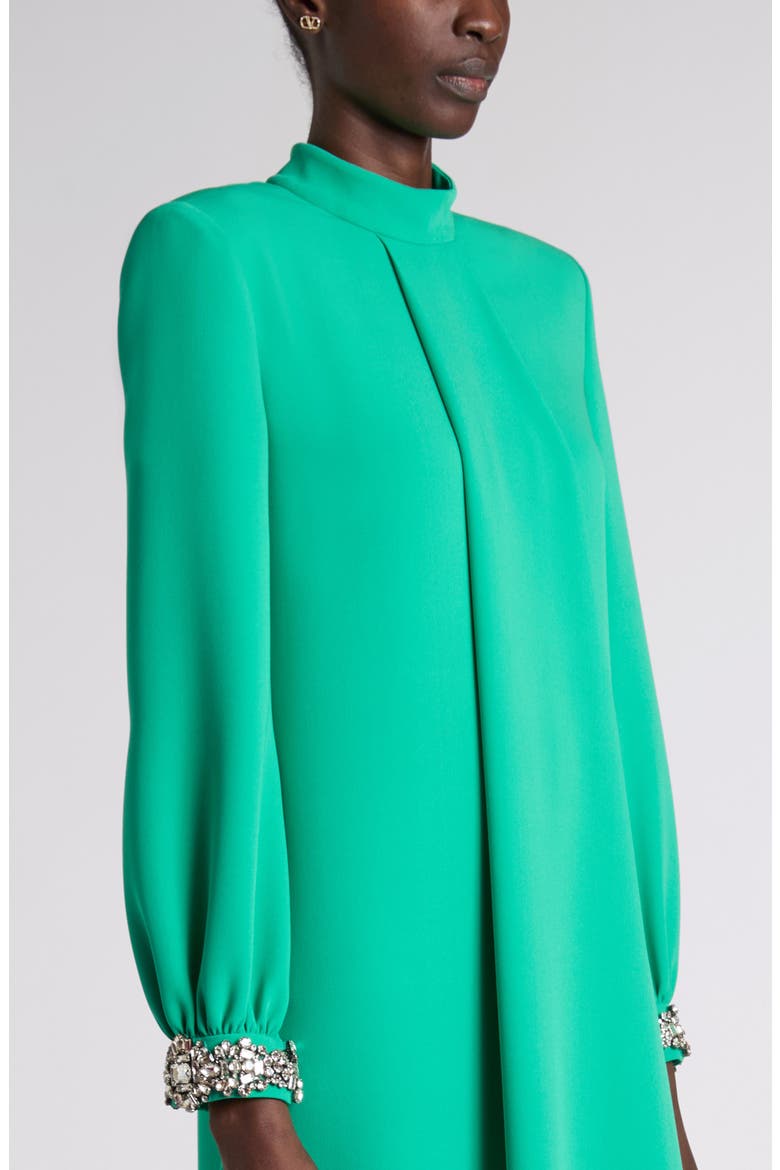 Embellished Long Sleeve Silk Gown, Alternate, color, GREEN