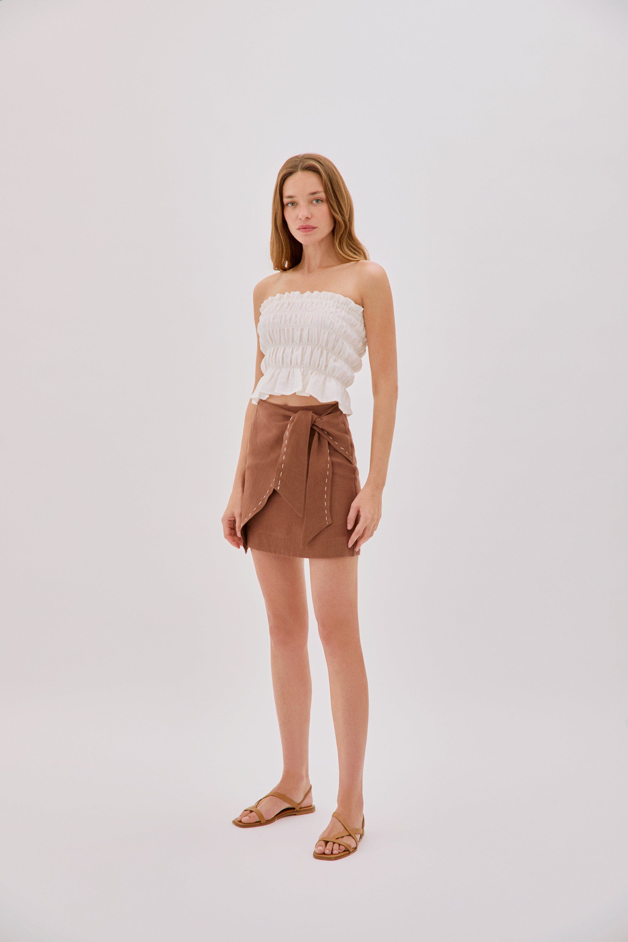 Labeca London Eva Strapless Shirred Linen Top in Ecru 