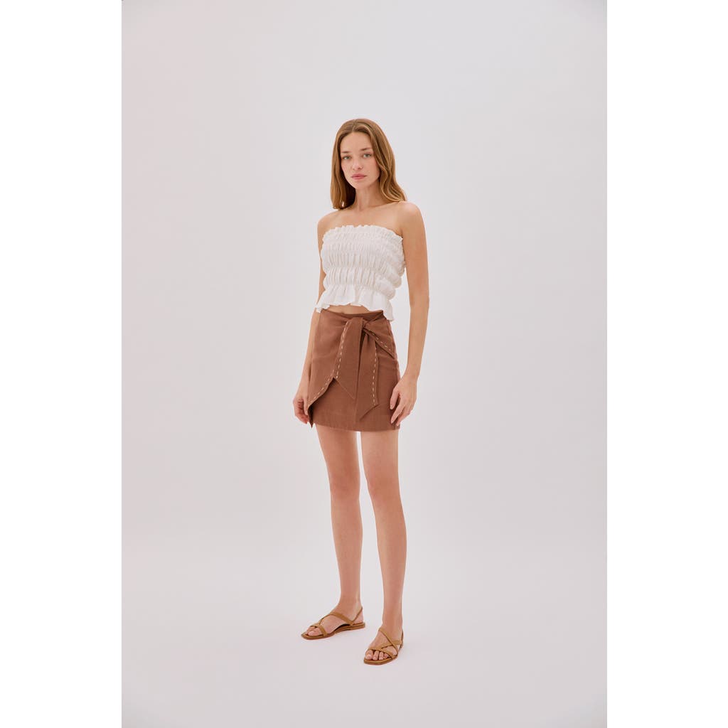 Labeca London Eva Strapless Shirred Linen Top In Sand