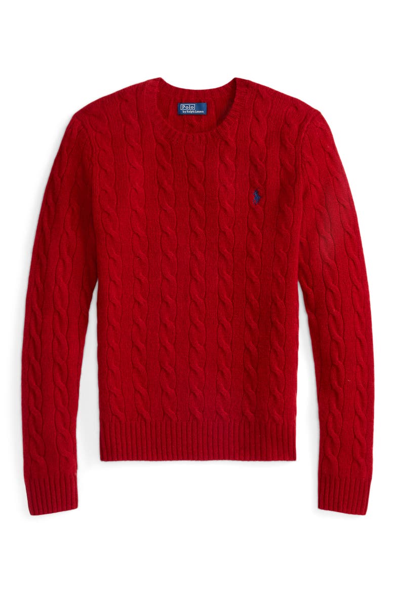 Julianna Cable Knit Wool & Cashmere Sweater, Alternate, color, FIRESIDE RED