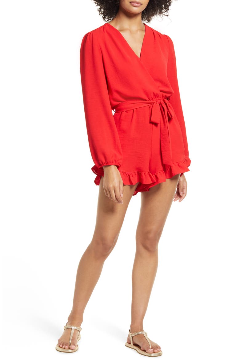 Long Sleeve Romper, Main, color, TOMATO
