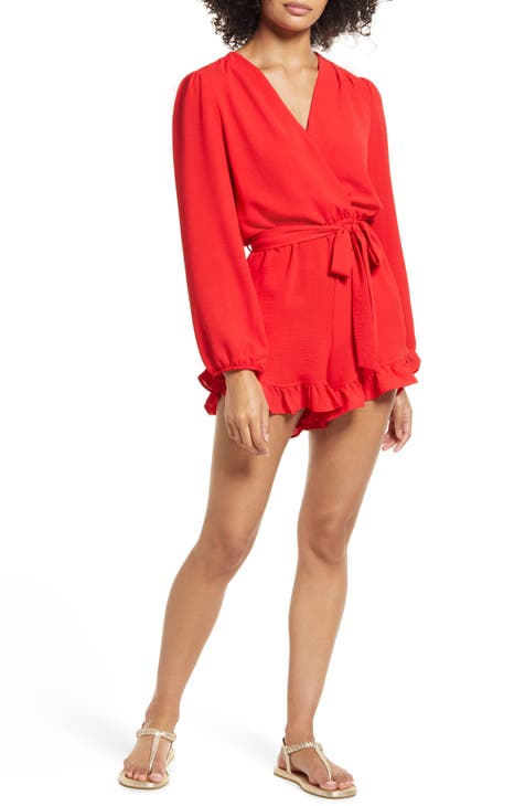 Long sleeve red romper on sale