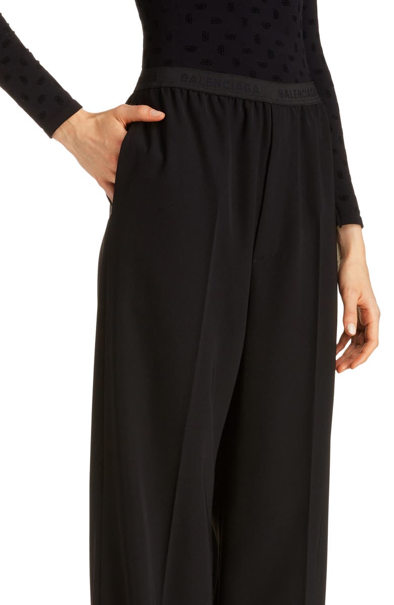Balenciaga Logo Waist Tech Twill Wide Leg Pants, Alternate, color, 