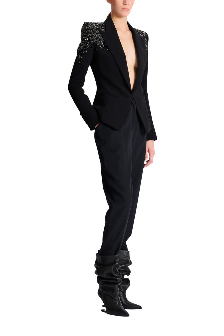 Crepe jacket with "Amethyst" embroidery, Main, color, black