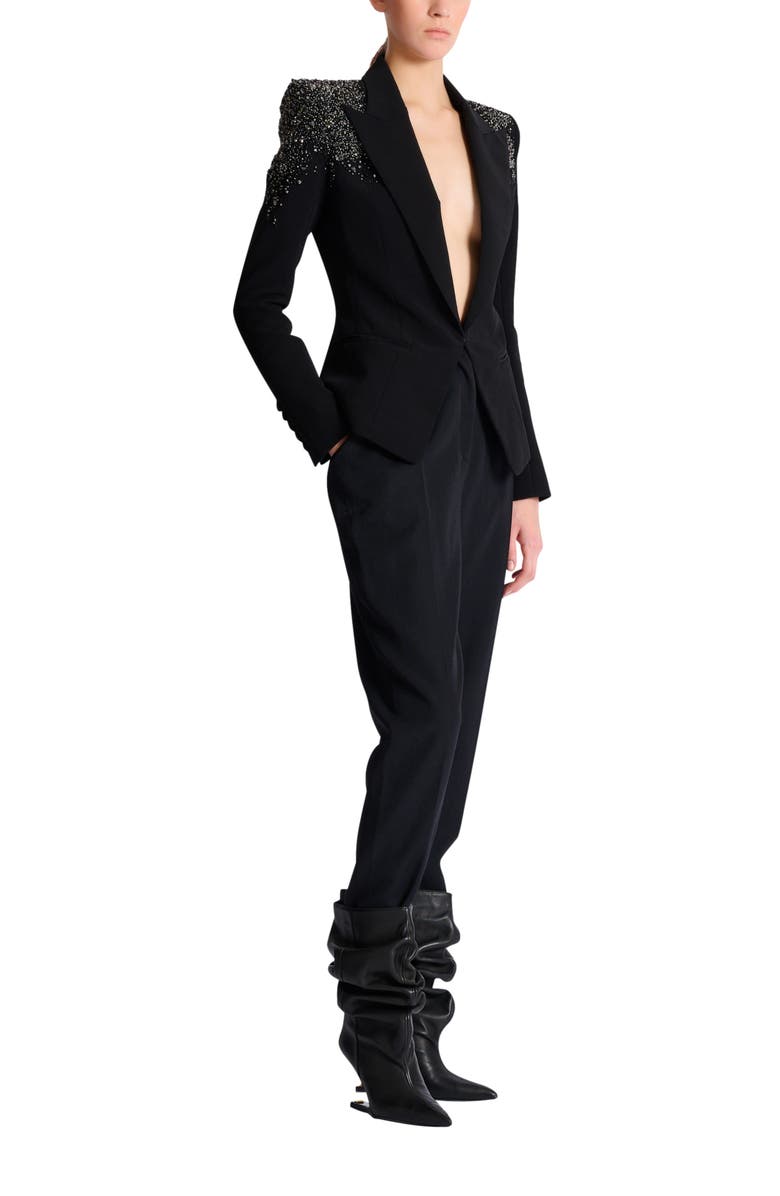 Balmain Crepe jacket with "Amethyst" embroidery, Main, color, Black