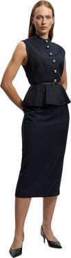 Karen Millen Sleeveless Peplum Midi Dress