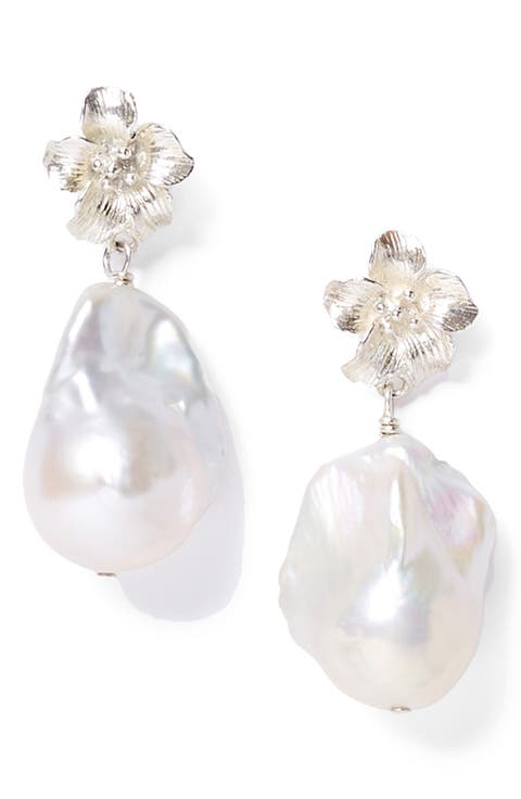 Hibiscus Freshwater Pearl Drop Earrings