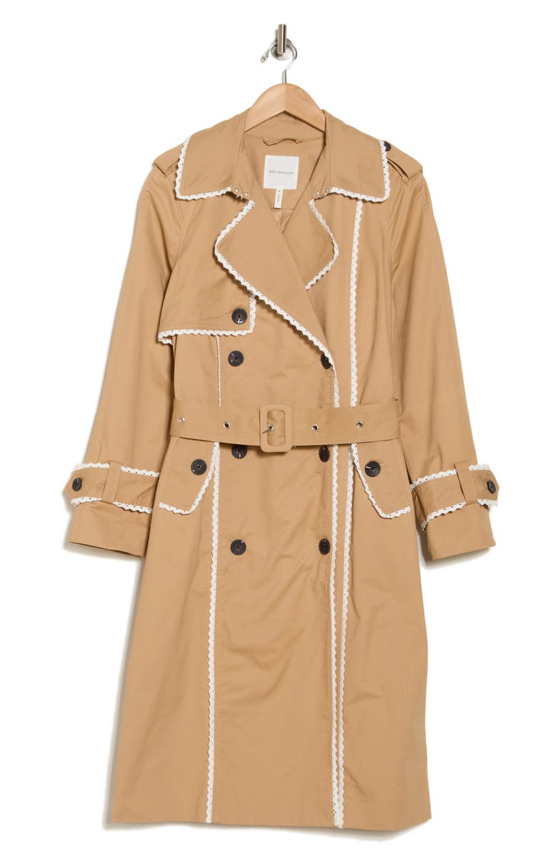 Avec Les Filles Lace Trim Double Breasted Cotton Trench Coat, Alternate, color,